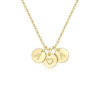 TINGN Women's Gold Chain - 14K Gold Plated Heart Necklace Double Letter Chain with Letters A-Z Discs Monogram Personalised Gifts for Women Mum Girlfriend Girls Jewellery Ladies, Brass