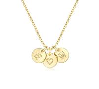 TINGN Women's Gold Chain - 14K Gold Plated Heart Necklace Double Letter Chain with Letters A-Z Discs Monogram Personalised Gifts for Women Mum Girlfriend Girls Jewellery Ladies, Brass