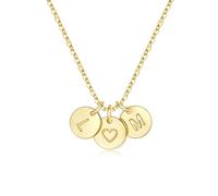 TINGN Women's Gold Chain - 14K Gold Plated Heart Necklace Double Letter Chain with Letters A-Z Discs Monogram Personalised Gifts for Women Mum Girlfriend Girls Jewellery Ladies, Brass