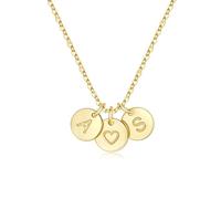 TINGN Women's Gold Chain - 14K Gold Plated Heart Necklace Double Letter Chain with Letters A-Z Discs Monogram Personalised Gifts for Women Mum Girlfriend Girls Jewellery Ladies, Brass
