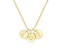 TINGN Women's Gold Chain - 14K Gold Plated Heart Necklace Double Letter Chain with Letters A-Z Discs Monogram Personalised Gifts for Women Mum Girlfriend Girls Jewellery Ladies, Brass