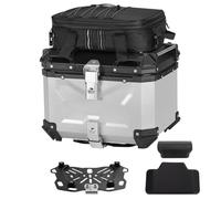 TINGPAI Motorcycle Top Case Set,Including Tail Box、Base Bracket、Backrest、Bag,Waterproof Aluminum Handle Motorcycle Helmet Case,Tail Box with Security Lock (Sliver, 36L)
