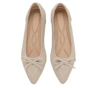 TINGRISE Women's Flats Pointed Toe Bow Knit Ballet Shoes Comfortable Dressy Mesh Slip On Flat Begie US8 Beige