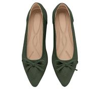TINGRISE Women's Flats Pointed Toe Bow Knit Ballet Shoes Comfortable Dressy Mesh Slip On Flat Green US6.5