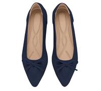 TINGRISE Women's Flats Pointed Toe Bow Knit Ballet Shoes Comfortable Dressy Mesh Slip On Flat Navy US8.5