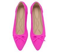 TINGRISE Women's Flats Pointed Toe Bow Knit Ballet Shoes Comfortable Dressy Mesh Slip On Flat Pink US7.5