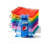 TINGSING 200 Pcs Colorful Organza Bags 15x20cm Transparent Wedding Favor Bags Jewellery Pouches Drawstring Bag for Makeup Candy Baby Shower Valentine Party Christmas Festival Packing