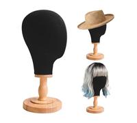 TINGSING 21" Wig Head Stand, Black Mannequin Head Hat Display Stand Wig Holder Dome Canvas + Detachable Wood Stand, Hats Caps Display Canvas Block Mannequin Head Model