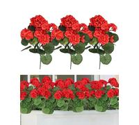 TINGSING 3 PCS Artificial Geraniums Flowers for Outdoors, 14'' Red Faux Geraniums for Outdoor Planters, Realistic Silk Flowers for Outside Indoor Garden Home Decor Patio Vase Table Centerpiece, Red