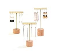TINGSING 3 Pcs Earring Stand Holder T Bar Earrings Display Stands with Wooden Base Single small Jewelry Earring Organizer for Online Store Photography or Necklaces Bracelet Show, 3 Size