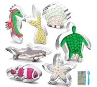 TINGSING 7-Piece Ocean Cookie Cutters Under The Sea Creatures Cookie Cutter Set with Conch, Seahorse, Seastar, Seashell, Octopus, Clownfish, Mermaid Tail, Crab