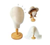 TINGSING Canvas Mannequin Head Stand 21 Inch for Hat Display, Foam Wig Head with Detachable Wood Base, Pinnable Wig Hat Stand, Display for Bridal Headpieces Wedding Veil Caps Jewelry Glasses Helmet