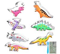 TINGSING Large Dinosaur Cookie Cutter Set 7 Piece T-Rex, Stegosaurus, Parasaurolophus, Triceratops, Baby Dinosaur, Pterodactyl,Brontosaurus, Birthday Party Stainless Steel