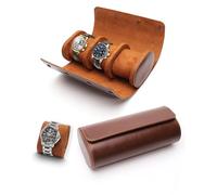 TINGSING Watch Travel Case 3 Slot PU Leather Watch Roll Box for Men Watch Display Case with Detachable Pillow Watch Holder Organizer for Watch Jewelry, Men's Gift on Father's Day, Christmas,Brown