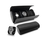 TINGSING Watch Travel Case 3 Slot PU Leather Watch Roll Box for Men Watch Display Case with Detachable Pillow Watch Holder Organizer for Watch Jewelry, Men's Gift on Father's Day, Christmas,Black