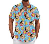Tingwei Custom Hawaiian Shirt for Men, Personalised Funny Hawaiian Shirts with Faces, Shiteshirts for Men, Tropical Summer Beach Casual Short Sleeve Button Down Shirts