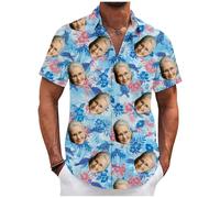 Tingwei Custom Hawaiian Shirt for Men, Personalised Funny Hawaiian Shirts with Faces, Shiteshirts for Men, Tropical Summer Beach Casual Short Sleeve Button Down Shirts