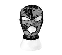 Tingyilan 2Pcs Black Lace Masquerade Full Face Veil Mask with Open Eyes And Mouth Hollow Out See Through Hood Head Cover Party Eyemask for Men Women,B,One Size