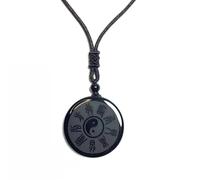Tingyilan Black Obsidian Taoism Nine-Character Truth Purification Yin and Yang Necklace Pendant,Style B