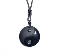 Tingyilan Black Obsidian Taoism Nine-Character Truth Purification Yin and Yang Necklace Pendant,Style A