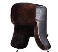Tingyilan Brown,Russian Soviet Ushanka Cossack Aviator Bomber Hat Winter Fur Earflap Cap, Faux Fur & Faux PU Leather Trapper Hat Windproof Hunting Ski
