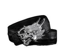 Tingyilan Dragon Men Ratchet Belt, Crocodile Pattern Cowboy Western Leather Belts for Men with Dragon Pattern Alloy Buckle,D,105cm
