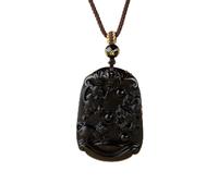 Tingyilan Feng Shui Natural Obsidian Gemstone Chinese 12 Zodiac Carving Amulet Pendant Necklace Gemstone Horoscope Animal Sign Amulet,Black,Monkey+Rat+Dragon