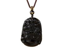 Tingyilan Feng Shui Natural Obsidian Gemstone Chinese 12 Zodiac Carving Amulet Pendant Necklace Gemstone Horoscope Animal Sign Amulet,Black,Dog+Horse+Tiger