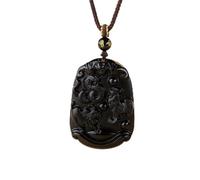 Tingyilan Feng Shui Natural Obsidian Gemstone Chinese 12 Zodiac Carving Amulet Pendant Necklace Gemstone Horoscope Animal Sign Amulet,Black,Chicken+Cow+Snake