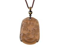 Tingyilan Feng Shui Natural Obsidian Gemstone Chinese 12 Zodiac Carving Amulet Pendant Necklace Gemstone Horoscope Animal Sign Amulet,Brown,Monkey+Rat+Dragon
