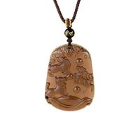 Tingyilan Feng Shui Natural Obsidian Gemstone Chinese 12 Zodiac Carving Amulet Pendant Necklace Gemstone Horoscope Animal Sign Amulet,Brown,Dog+Horse+Tiger