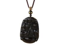 Tingyilan Feng Shui Natural Obsidian Gemstone Chinese 12 Zodiac Carving Amulet Pendant Necklace Gemstone Horoscope Animal Sign Amulet,Black,Pig+Rabbit+Sheep