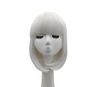 Tingyilan Glow in The Dark Wig, Short-length Glowing Synthetic Straight Luminous Wig White Bob with Bangs Wig Party Cosplay Costume,Beige