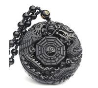 Tingyilan Gossip Dragon Phoenix Obsidian Pendant Necklace,Black