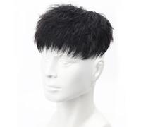 Tingyilan Mens Short Curly Black Wig, Natural Real Human Hair Wave Toupee Replacement Systems with 4 Clips And 10 Tapes for Male Guy Daily Wear,Black,16x18cm