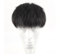 Tingyilan Men's Wig Short Curly Wig with Bangs Natural Toupee, Lace with PU Base, Clips and Double Side Tapes, Daily Party Costume Cosplay Wear,Black,18x20cm