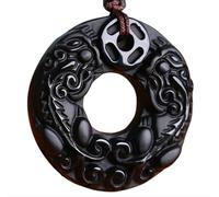 Tingyilan Natural Black Obsidian Crystal Buddha Strength Protection Amulet Lucky Charm Pendant Necklace,Style T