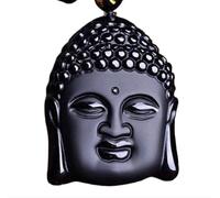 Tingyilan Natural Black Obsidian Crystal Buddha Strength Protection Amulet Lucky Charm Pendant Necklace,Style D