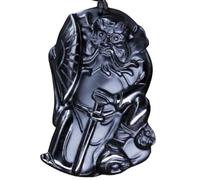 Tingyilan Natural Black Obsidian Crystal Buddha Strength Protection Amulet Lucky Charm Pendant Necklace,Style Q