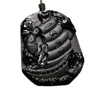 Tingyilan Natural Black Obsidian Crystal Buddha Strength Protection Amulet Lucky Charm Pendant Necklace,Style I
