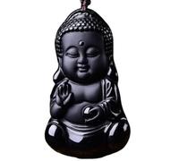 Tingyilan Natural Black Obsidian Crystal Buddha Strength Protection Amulet Lucky Charm Pendant Necklace,Style A