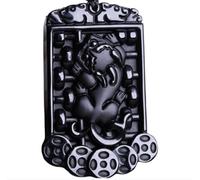 Tingyilan Natural Black Obsidian Crystal Buddha Strength Protection Amulet Lucky Charm Pendant Necklace,Style M