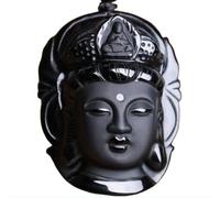 Tingyilan Natural Black Obsidian Crystal Buddha Strength Protection Amulet Lucky Charm Pendant Necklace,Style O