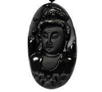 Tingyilan Natural Black Obsidian Crystal Buddha Strength Protection Amulet Lucky Charm Pendant Necklace,Style C