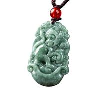 Tingyilan Natural Jade 12 Chinese Zodiac Prosperity Necklace Pendant,Monkey