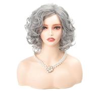 Tingyilan Short Curly Layered Wigs for Women Fluffy Natural Looking Old Lady Hair Vintage Wig 1920S Wig Finger Wave Synthetic Daily Cosplay Party Fancy Dress,Grey