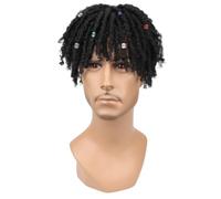 Tingyilan Short Dreadlock Wig for Black Women and Men, Premade Afro Curly Crochet Twist Hair Braided Wig Synthetic Wig African American Wigs,Black,6x6in