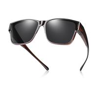 TINHAO Polarised Square Fit-Over Sunglasses for Prescription Glasses for Men and Women Wrap Around Sun Glasses UV400 Protection(Brown,Black)