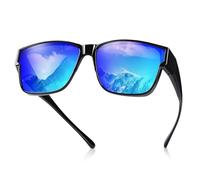 TINHAO Polarised Square Fit-Over Sunglasses for Prescription Glasses for Men and Women Wrap Around Sun Glasses UV400 Protection(Black,Blue)