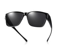 TINHAO Polarised Square Fit-Over Sunglasses for Prescription Glasses for Men and Women Wrap Around Sun Glasses UV400 Protection(Black,Black)